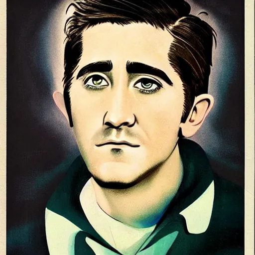 Image similar to “Jake Gyllenhaal portrait, color vintage magazine illustration 1950”