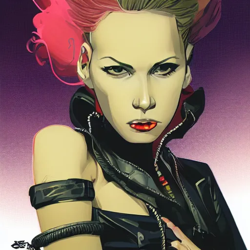 Image similar to highly detailed portrait of a punk young lady by Greg Tocchini and Cliff Chiang