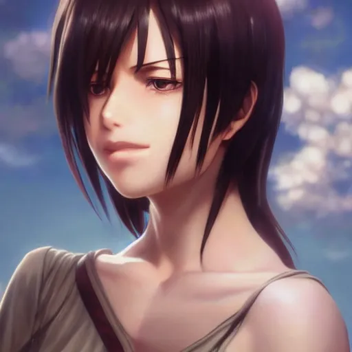 Image similar to mikasa ackerman, bokeh, beautiful face!!!!, 2 7 years old, cg animation, lifelike, animated, realistic, character select portrait, by artgerm, greg rutkowski, alphonse mucha, 3 d