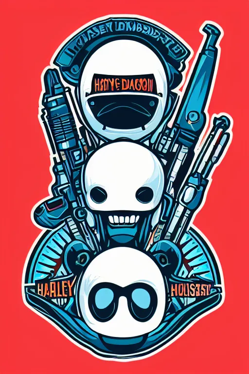 Image similar to Harley Davidson alien with blaster, sticker, colorful, illustration, highly detailed, simple, smooth and clean vector curves, no jagged lines, vector art, smooth