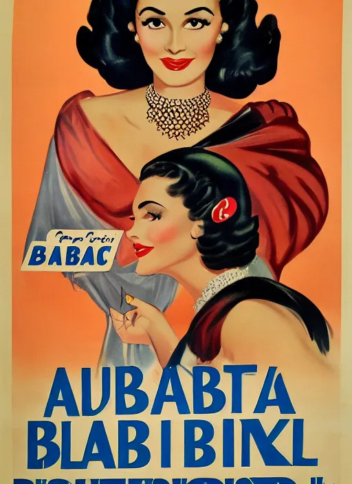 Prompt: beautiful and glamorous arab black-haired woman, 1940s propaganda poster, full hd,highly detailed