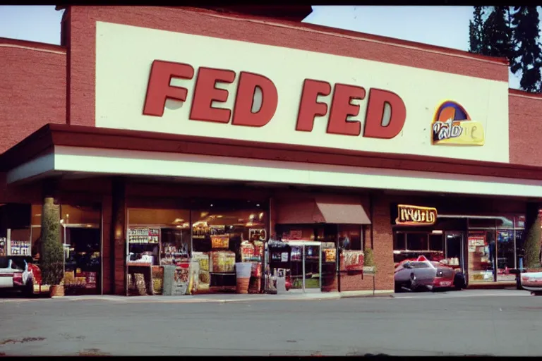 Prompt: fred meyer deli in 1 9 9 8. polaroid