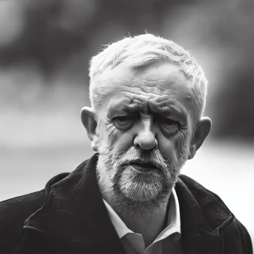 Prompt: Artistic black and white photograph of a pregnant Jeremy Corbyn