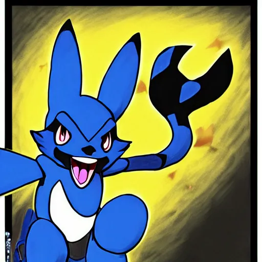 Image similar to Lucario from Pokemon drawn in Kazuma Kaneko's art style, high detail,