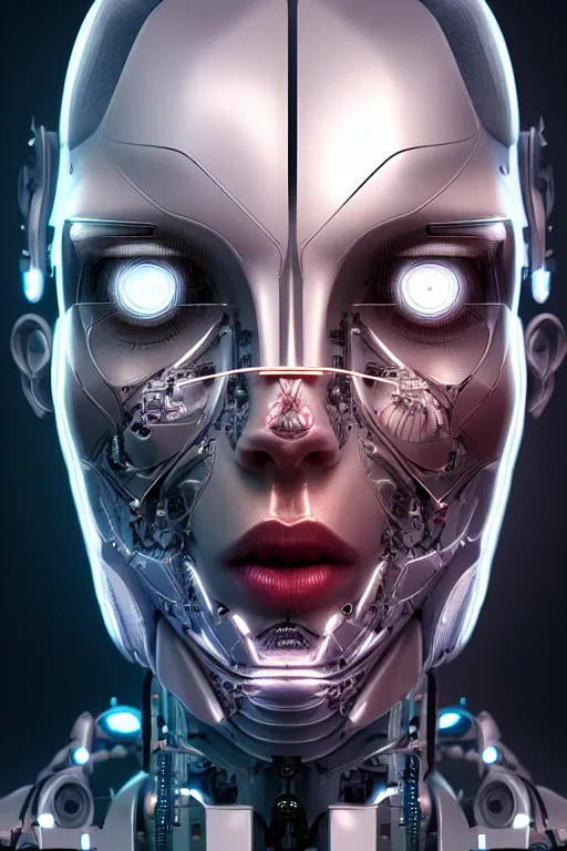 Prompt: cyborg robot ai face, by sathish kumar and wlop, matte painting, artstation, detailed, photo realism, realism, intricate, ornate, cyberpunk, future, symmetry, technology, artificial intelligence