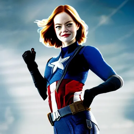 Image similar to Emma Stone as captain America