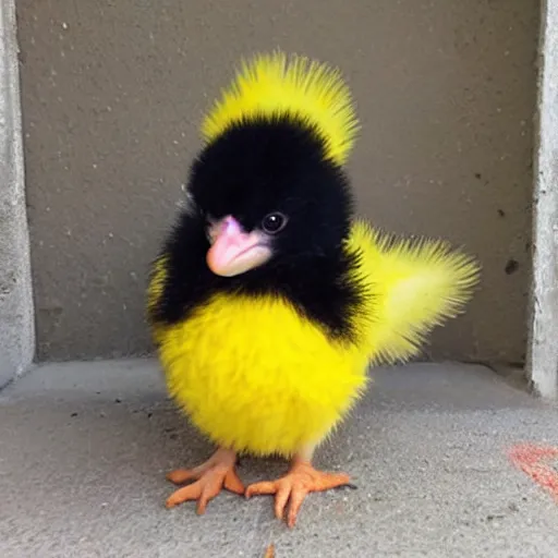 Prompt: cute baby chick dressed as a jail prisioner