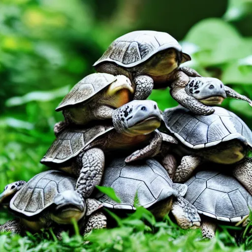 Image similar to a stack of turtles with earth on top