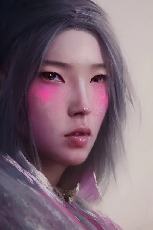 Image similar to a fancy portrait of an attractive alian women with pink skin by Greg Rutkowski, Sung Choi, Mitchell Mohrhauser, Maciej Kuciara, Johnson Ting, Maxim Verehin, Peter Konig, final fantasy , 8k photorealistic, cinematic lighting, HD, high details, atmospheric , trending on artstation