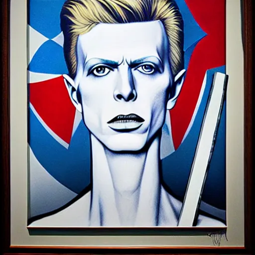 Image similar to the thin white duke holding a Bowie knife james jean masterpiece