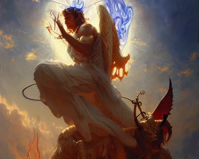 Image similar to attractive male deity, casting demonic magic, summoning handsome lucifer morning star. highly detailed painting by gaston bussiere, craig mullins, j. c. leyendecker 8 k