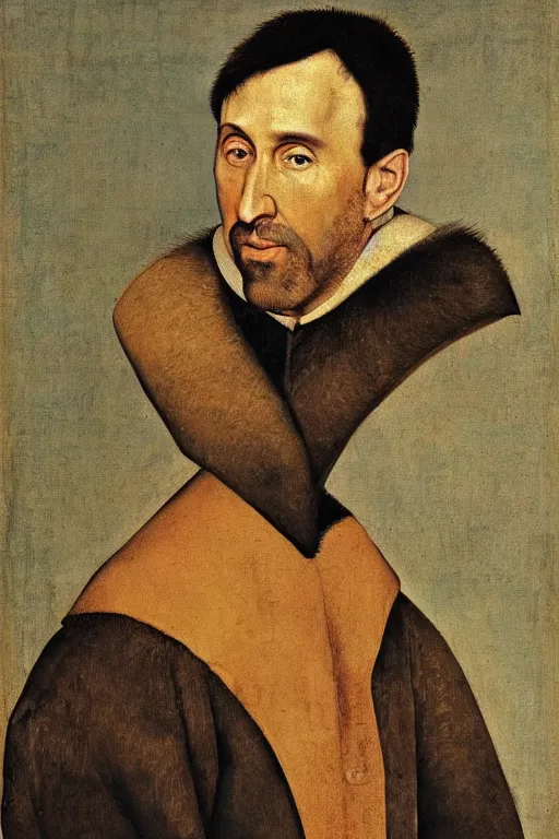 Prompt: Portrait of Nicholas Cage by Pieter Bruegel the Elder