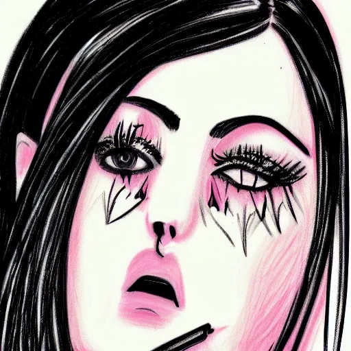 Prompt: 2000's scene emo beautiful girl drawing on tablet