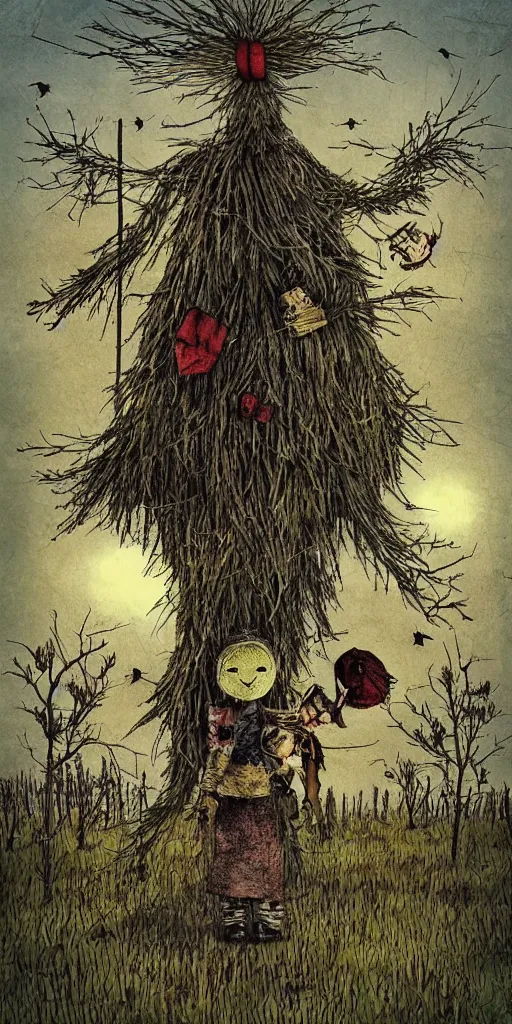 Prompt: a scarecrow scene by alexander jansson