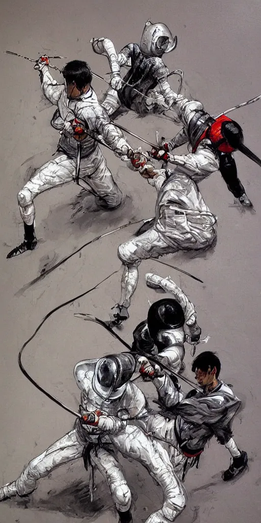 Image similar to oil painting scene from Fencing art by kim jung gi