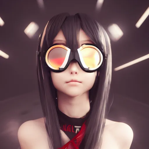 Prompt: photo of beautiful anime girl artist on a white background wearing black big goggles, 4K, redshift render, unreal engine, trending on artstation, depth of field