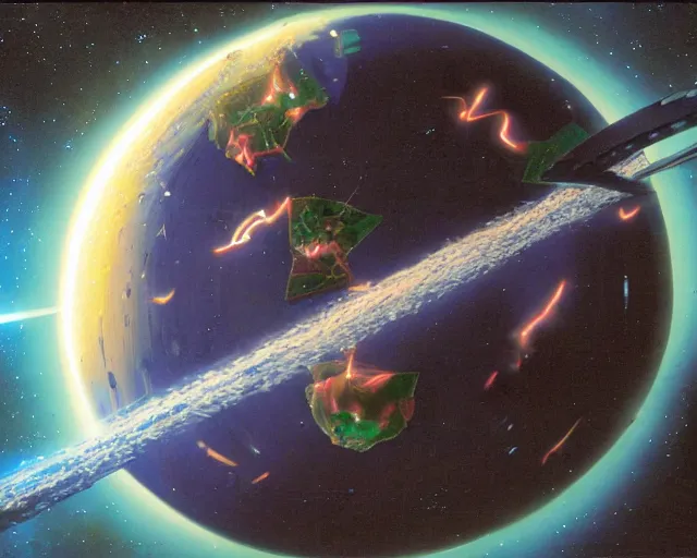 Image similar to babylon 5 in earth orbit, by cameldeath