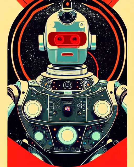 Image similar to robot, character portrait, portrait, close up, concept art, intricate details, highly detailed, vintage sci - fi poster, retro future, in the style of katsuhiro otomo