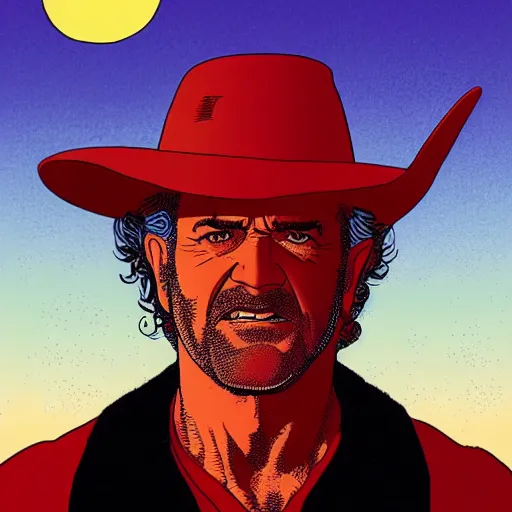 Image similar to mel gibson retro minimalist portrait moebius starwatcher comic by jean giraud, 8 k