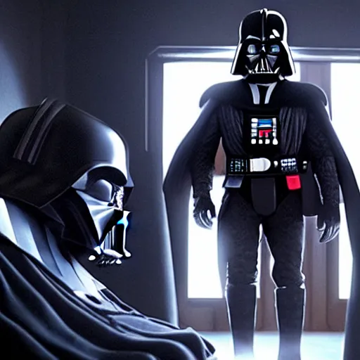 Prompt: Joe biden as darth vader without a helmet, relaxing in the death stat. Movie still, cinematic lighting, realistic