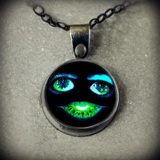 Prompt: necro eyeball artnouveau necklace