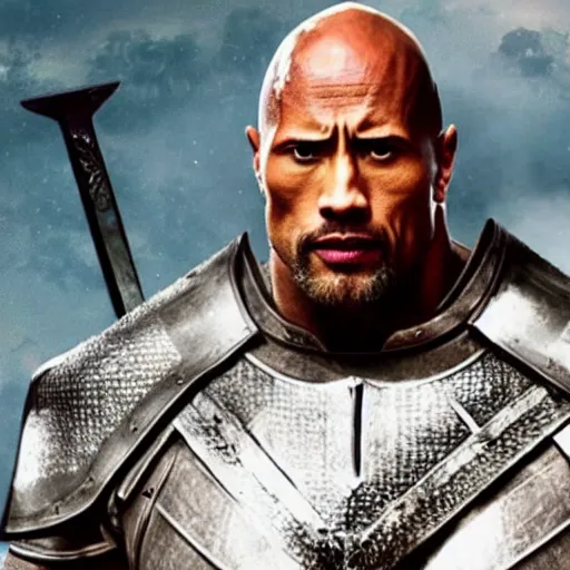 Prompt: dwayne johnson as a templar knight