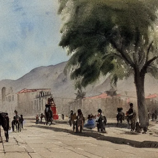 Prompt: watercolor painting of santiago de chile, 1 8 8 0