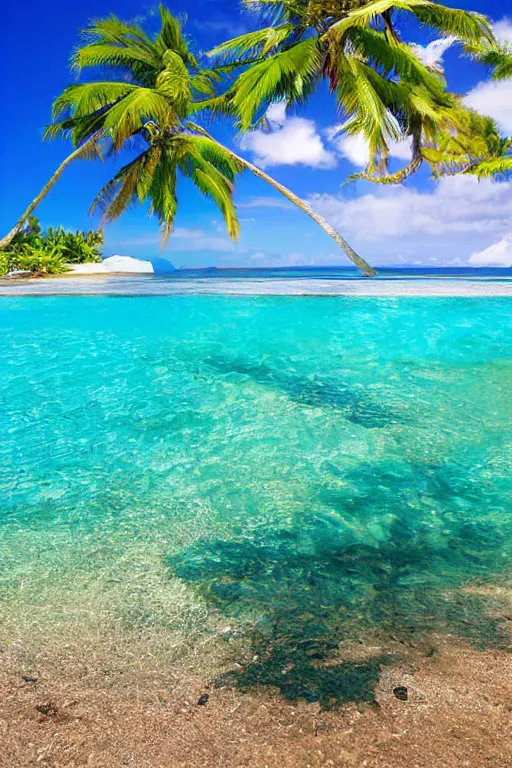 Image similar to beckoning palms lean over crystal clear water laid back hawaiian beach summer style by scott westmoreland