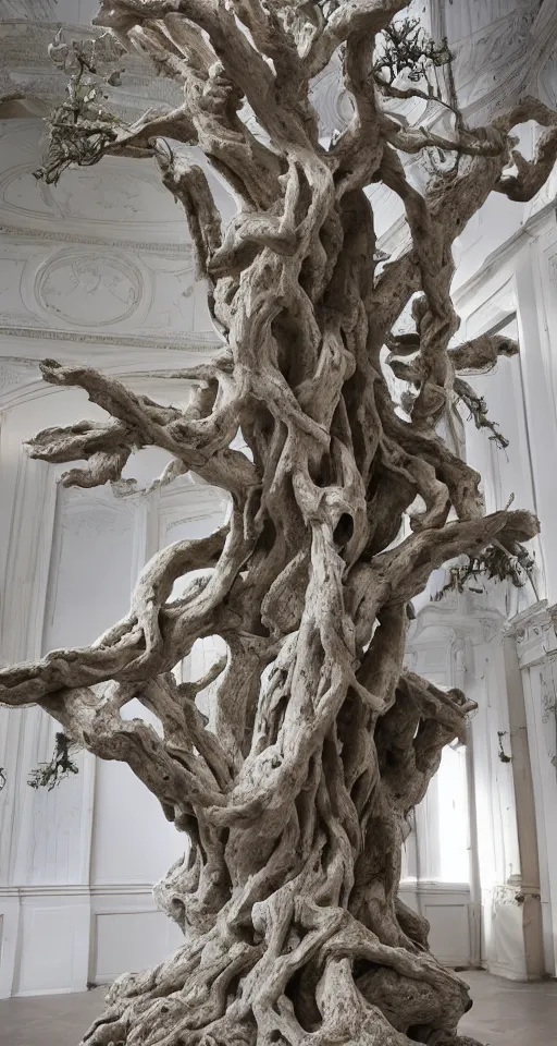 Prompt: a stunning and hyperdetailed tree with intricate roots made of marble sculpted by canova