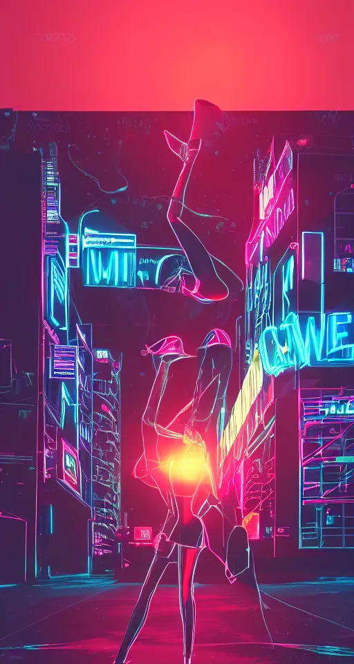 Prompt: cyberwomen, neon lights, city, glow, sunset, cinematic, retrowave style,