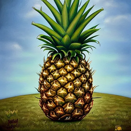 Image similar to jason momoa as a pineapple, lowbrow painting by mark ryden