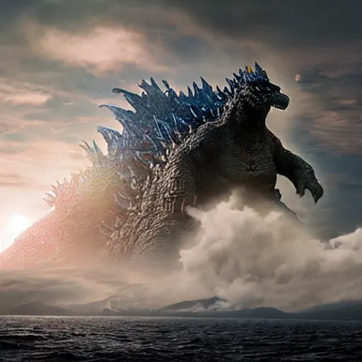 Image similar to godzilla attacking fukushima daiichi unit 4, dramatic lighting