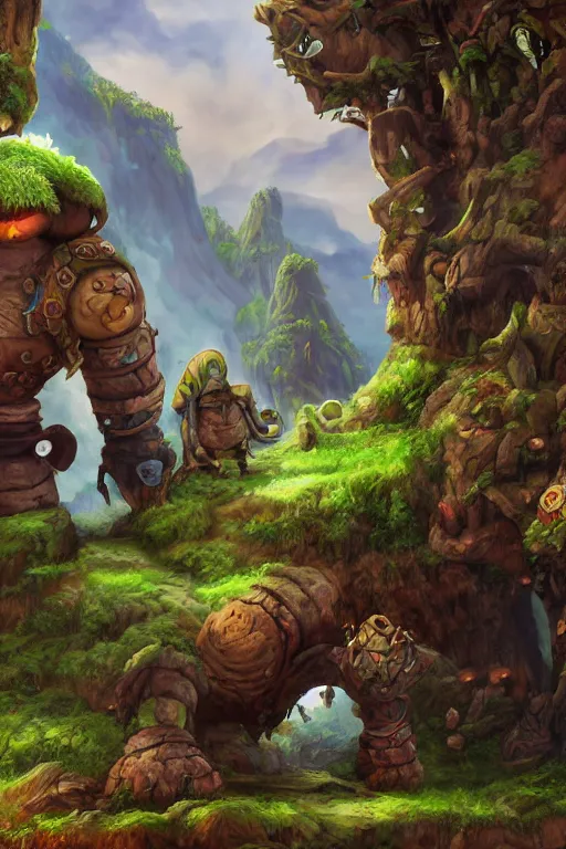 Image similar to zelda fantasy art giant golem troll wood rock, global illumination ray tracing hdr fanart arstation by sung choi and eric pfeiffer and gabriel garza and casper konefal