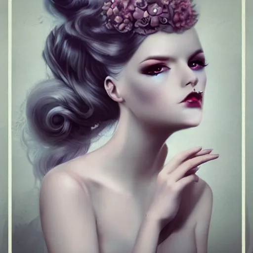 Image similar to of a woman inspired by Natalie Shau,Charlie bowater,Anna Dittman,pearls, hair bun in hair,jewellery in hair,cinematic