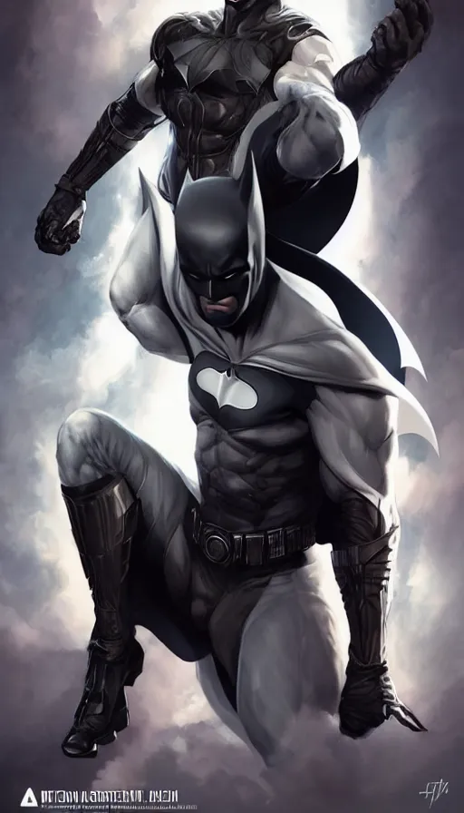 Image similar to characters portrait of MoonKnight mixed with Batman by ArtGerm and Tom Bagshaw, merged character, Full Body, full-shot, 4k, highly detailed, cinematic lighting