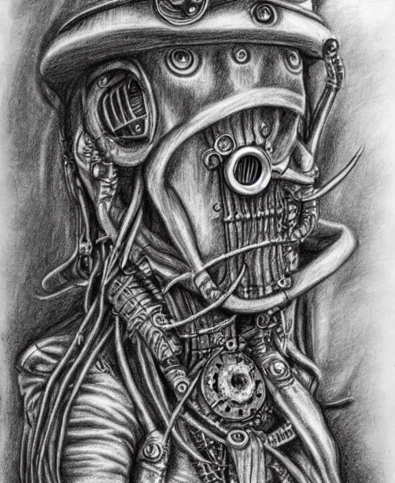 Prompt: a detailed pencil drawing of a steampunk davy jones