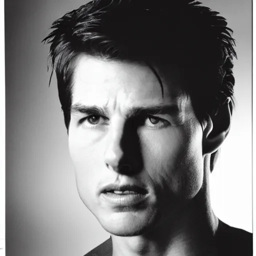 Prompt: A photo of young Tom Cruise, head shoot, promo shot, highly detailed, sharp focus, kodak film, studio lighting