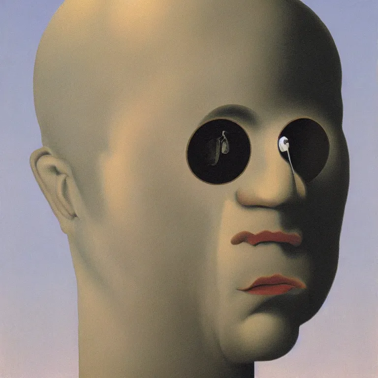 Image similar to portrait of a lightbulb head man, by rene magritte, detailed painting, hd, hq, high resolution, high detail, 4 k, 8 k