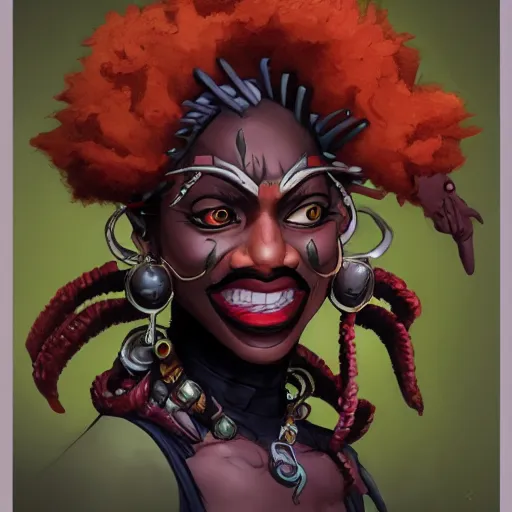 Prompt: afropunk villain character portrait design by Jesper Ejsing, trending on Artstation,