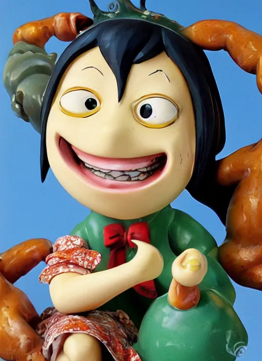 Prompt: a grotesque oil painting of an anime girl figurine caricature with a big dumb grin featured on Wallace and Gromit by arthur szyk