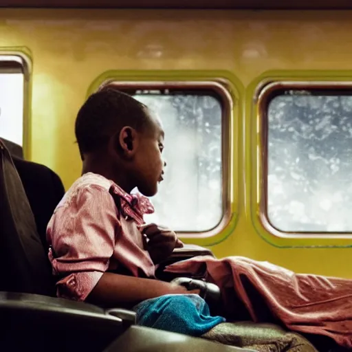 Prompt: an among us character sitting sitting in the train, cinematic, high definition