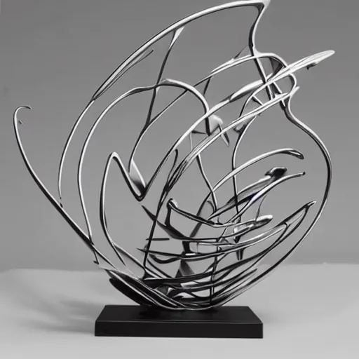 Prompt: 3 d liquid forms in metal abstract sculpture