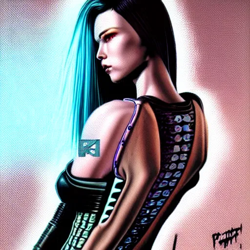 Image similar to cyberpunk 2 0 7 7 female character, futuristic, art by peter lloyd, 1 9 8 0's art, airbrush style, art by hajime sorayama,, intricate, elegant, sharp focus, illustration, highly detailed, concept art fantasy, highly detailed, digital painting, trending on artstation, award winning, concept art, sharp focus h 8 0 0