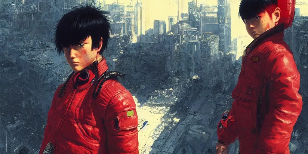 Image similar to kaneda from akira, hyper detailed, digital art, fantasy illustration, trending in artstation, cinematic lighting, studio quality, smooth render, unreal engine 5 rendered, octane rendered, rtx, art style by klimt and nixeu and ian sprigger and wlop and krenz cushart