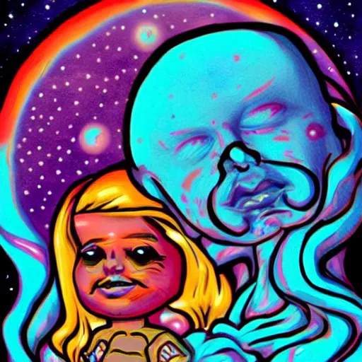 Image similar to Cosmic love in lowbrow art style