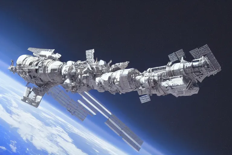 Prompt: space station in space, Zaha Hadid style,concept art, Cycles Render,intricate,cinematic