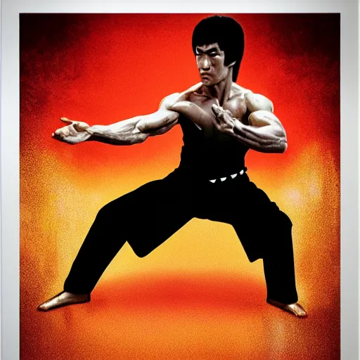 Prompt: kodak portra 4 0 0 photp of portrait of bruce lee, think different poster, highly detailed, symmetry, octane render