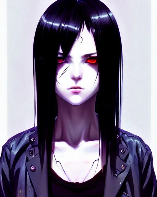 Image similar to portrait Anime goth cyberpunk girl, cute-fine-face, black-hair pretty face, realistic shaded Perfect face, fine details. Anime. realistic shaded lighting by Ilya Kuvshinov katsuhiro otomo ghost-in-the-shell, magali villeneuve, artgerm, rutkowski, WLOP Jeremy Lipkin and Giuseppe Dangelico Pino and Michael Garmash and Rob Rey