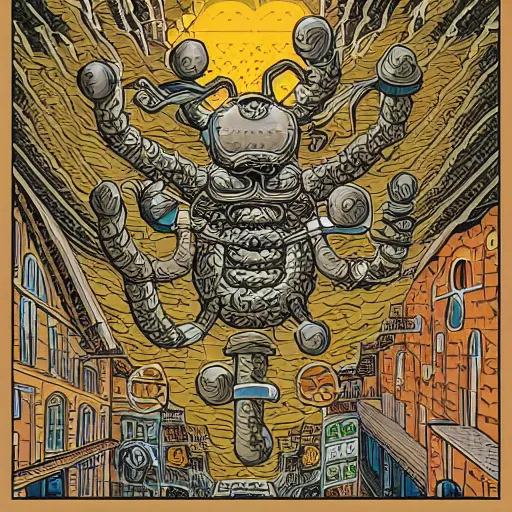 Image similar to the god of the church of the flying spaghetti monster, isometric, by dan mumford