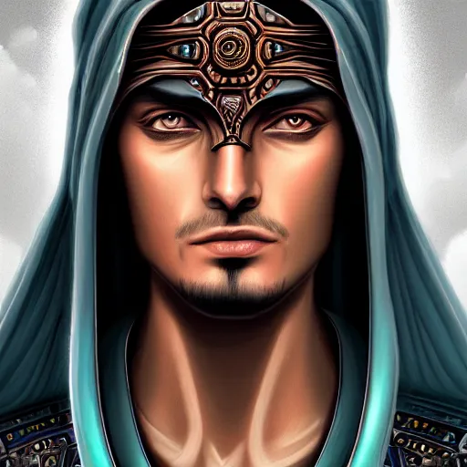 Image similar to detailed portrait of emperor of dune muad'dib, old roman style, non - reflective gray neon cloak, decorated with traditional atreides ornaments by rhads, makoto shinkai cyril rolando, madgwick illustrated, perfect face, fine details, realistic shaded, fine - face, pretty face